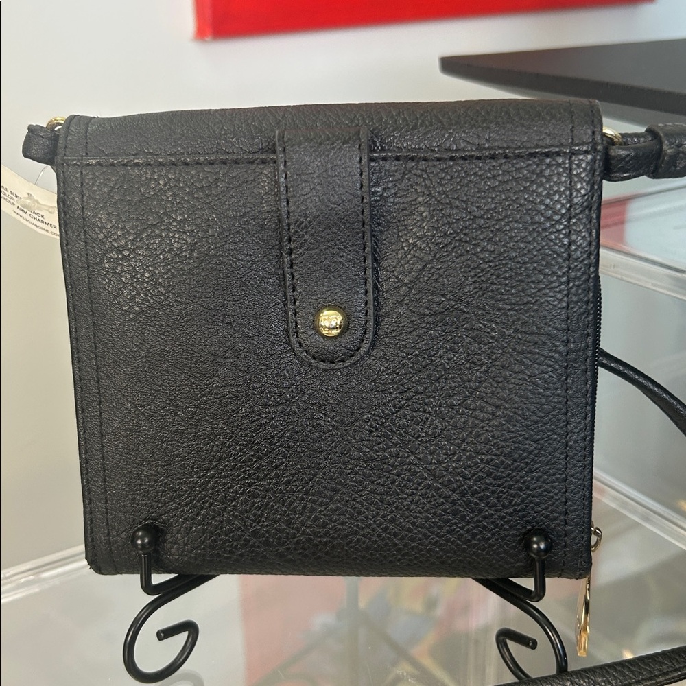 Liz Claiborne Black Mini Leather Trifold Crossbody Bag 5.25” x 5.5” NWT - Picture 3 of 6